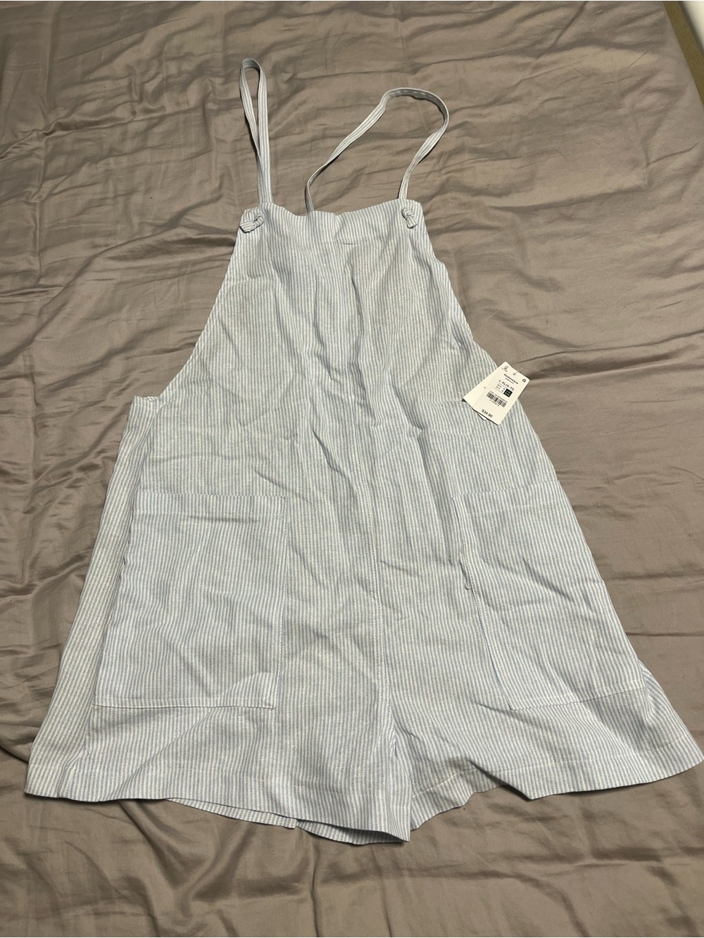 Ardene Light Blue Pinstriped Cotton-Blend Romper/Shortalls